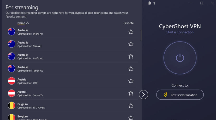 cyberghost streaming servers