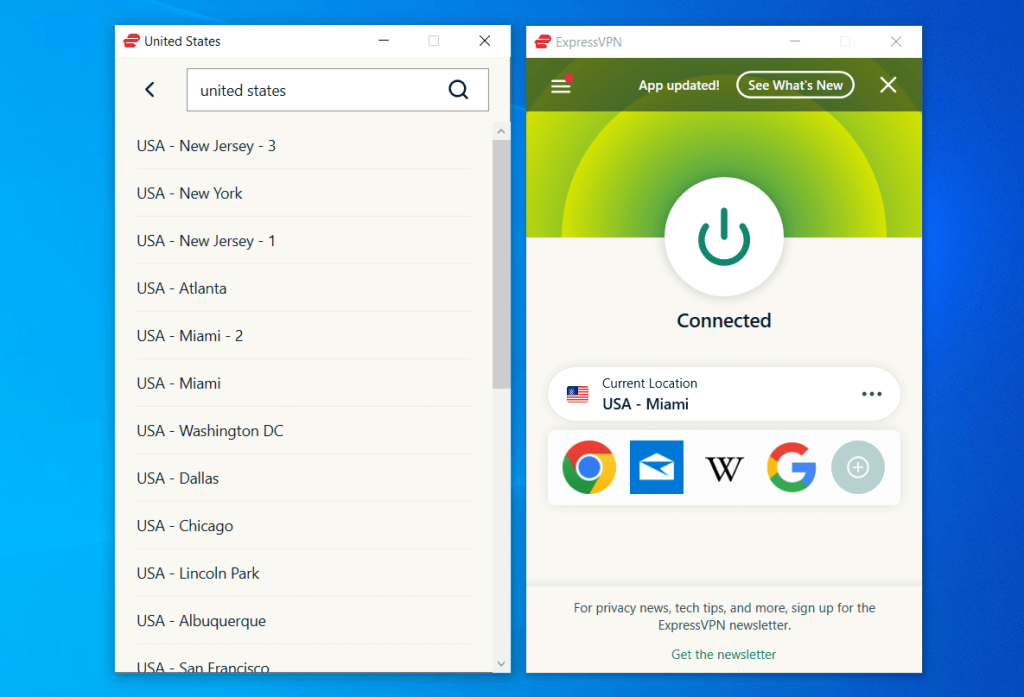 expressvpn connected to us server