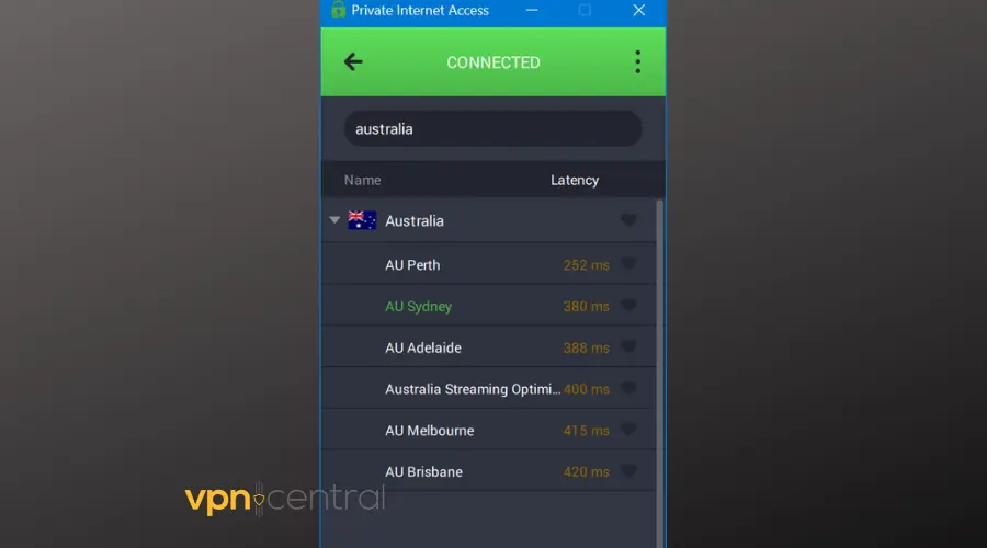 pia australian servers