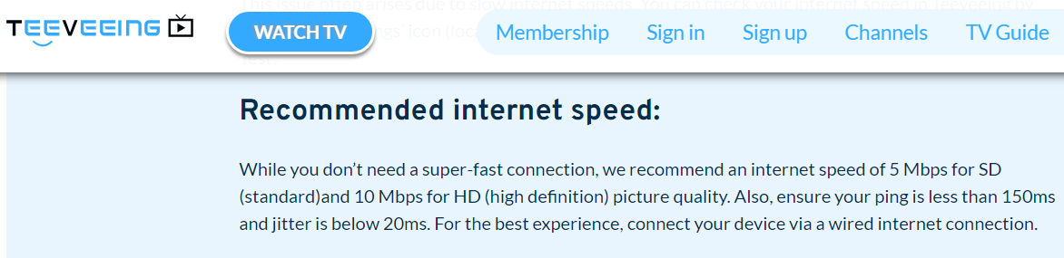 teeveeing speed recommendation