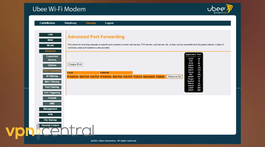 ubee router port forwarding