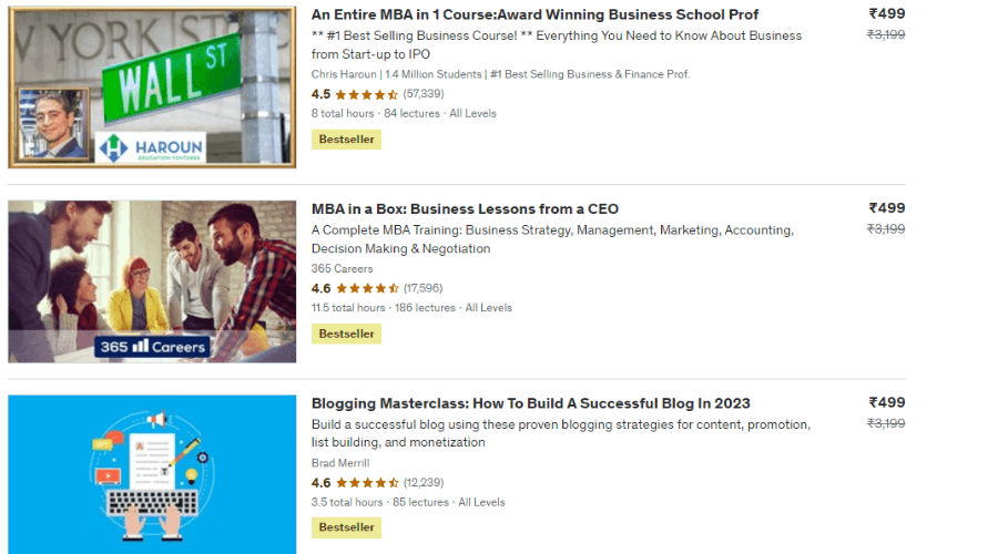 Udemy India course prices