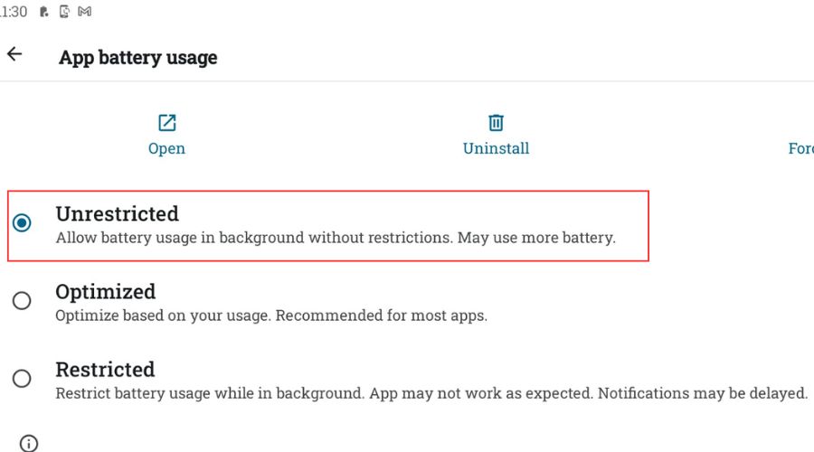 unrestricted app battery usage for tivimate