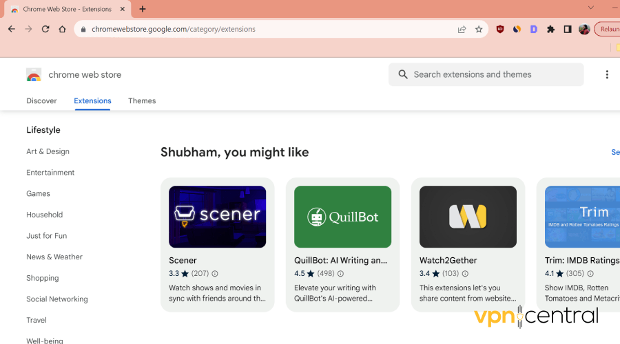 chrome browser's extension store