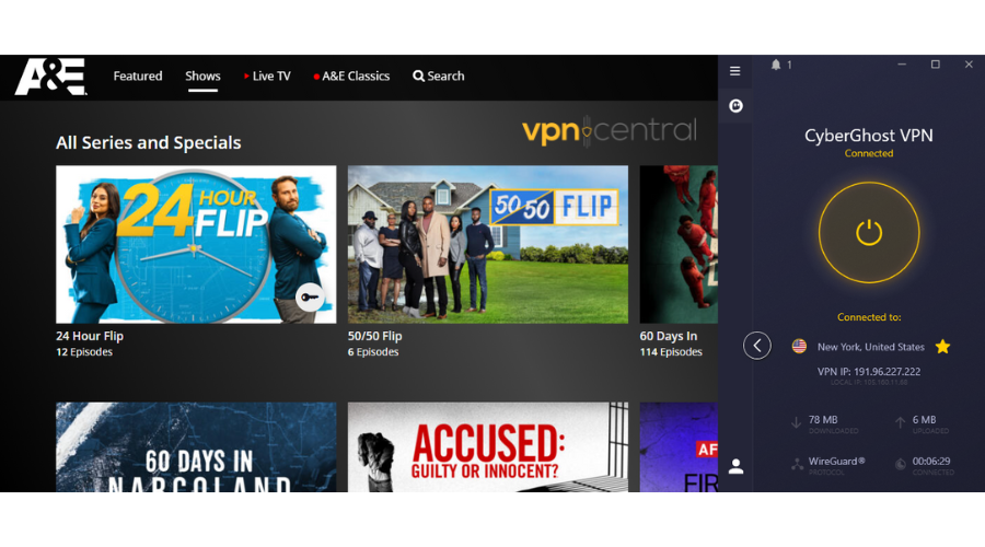 Unblocking A&E with CyberGhost VPN