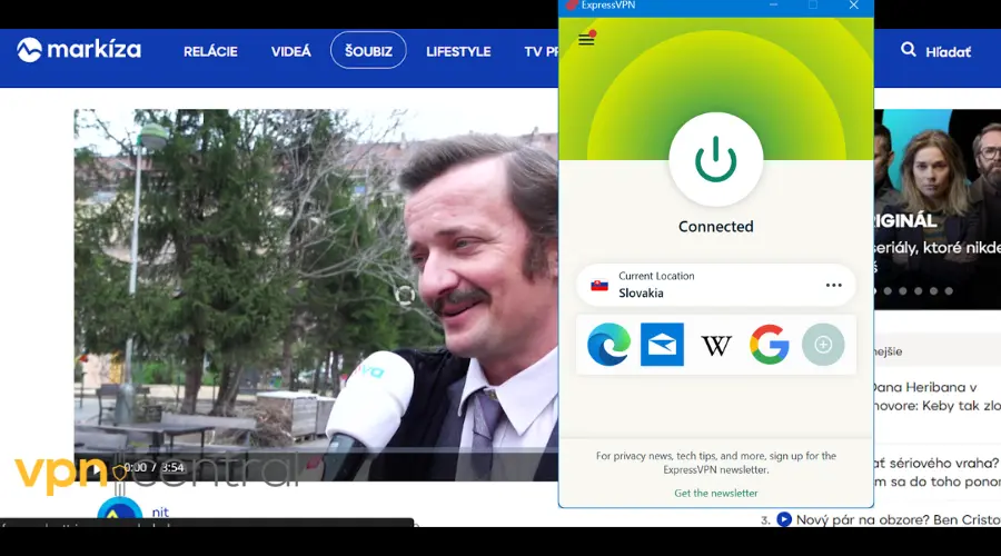 Watching tv markiza with an ExpressVPN connection