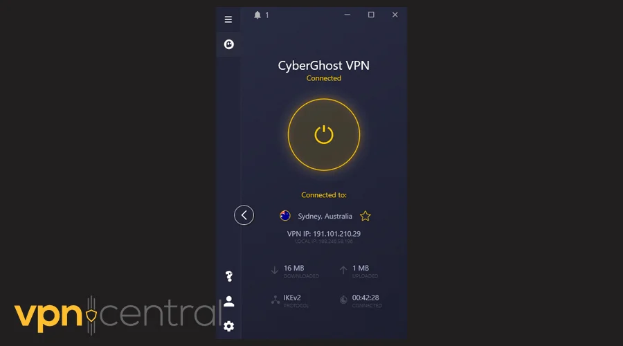 cyberghost connected