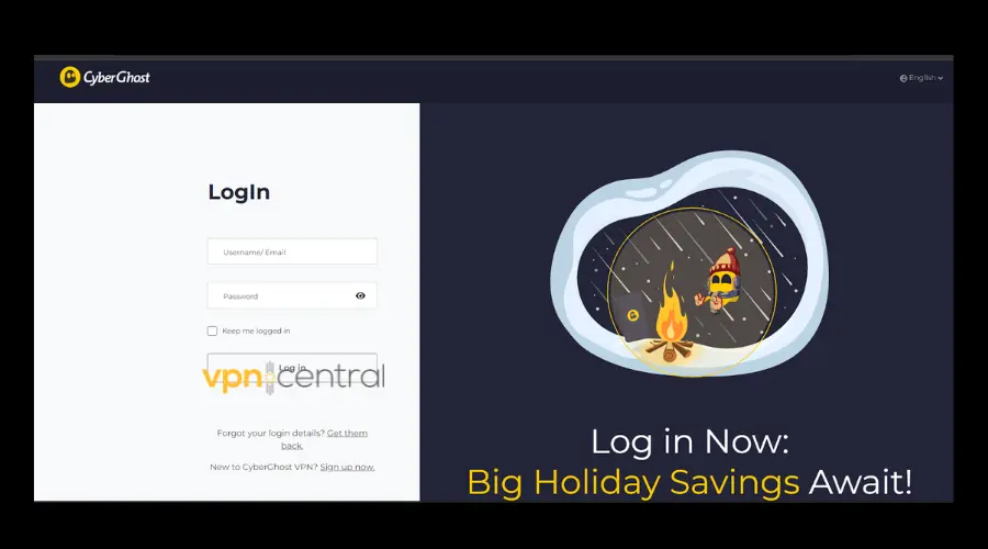 cyberghost login page