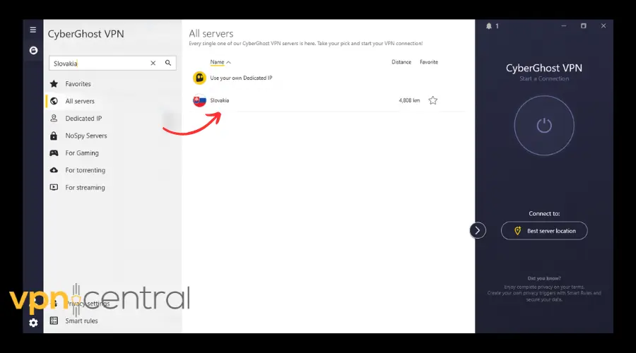 cyberghost slovakia server