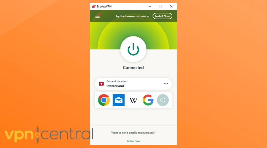 expressvpn swirzerland connected