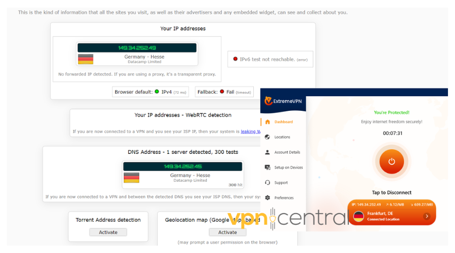 extremevpn ip and dns leak results