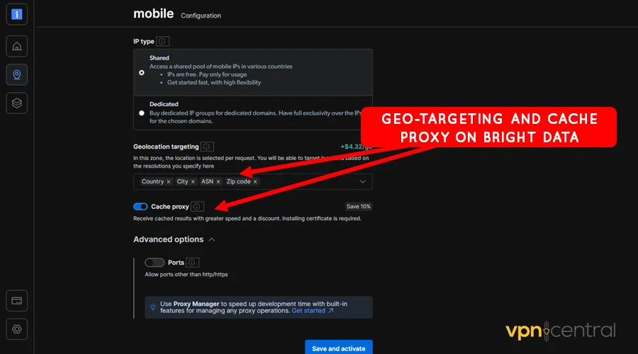 geo-targeting and cache proxy on bright data