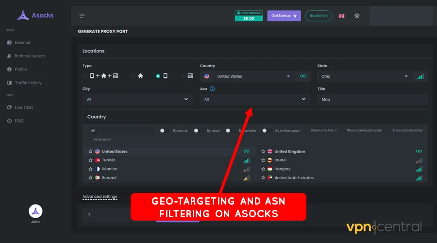 geo-targeting and asn filtering on asocks