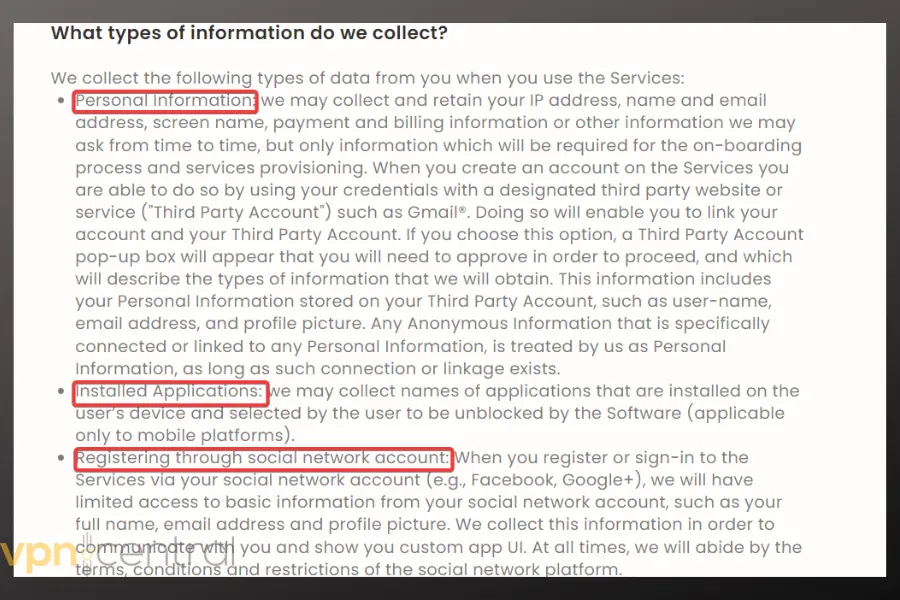 hola vpn data collection policy