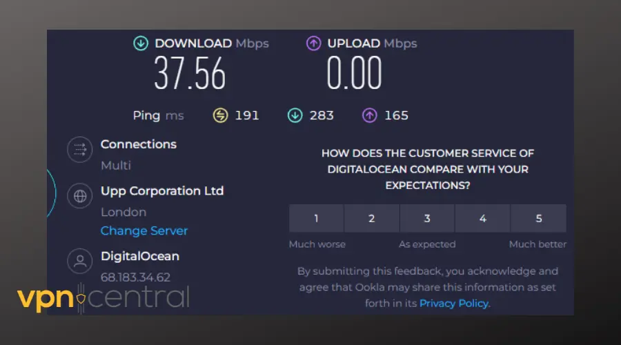 hola vpn london speed test results