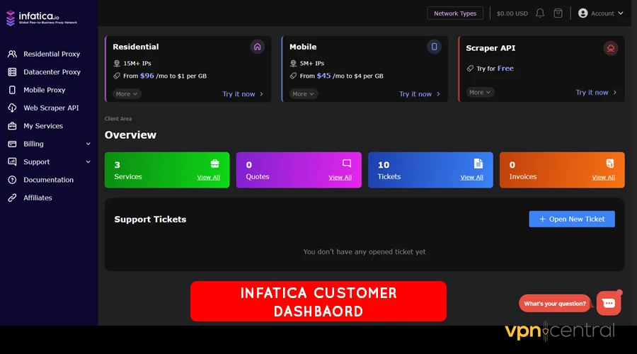 infatica customer dashboard