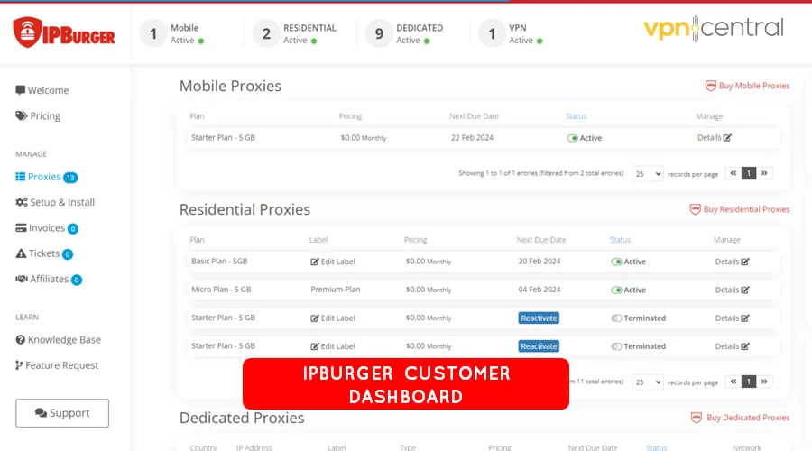 ipburger customer dashboard