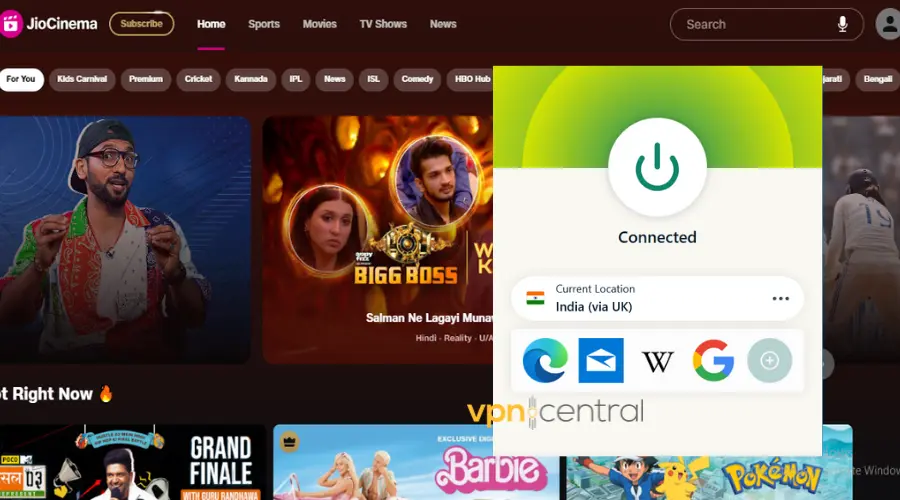 jio cinema working in canada with expressvpn