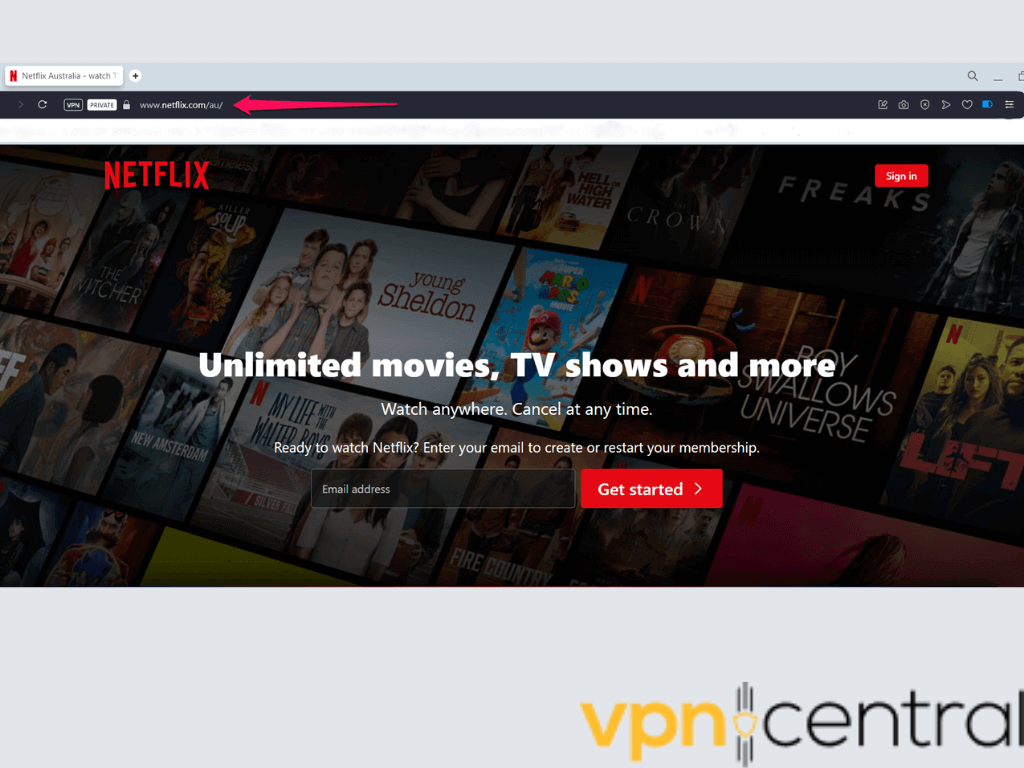 Netflix Australia homepage