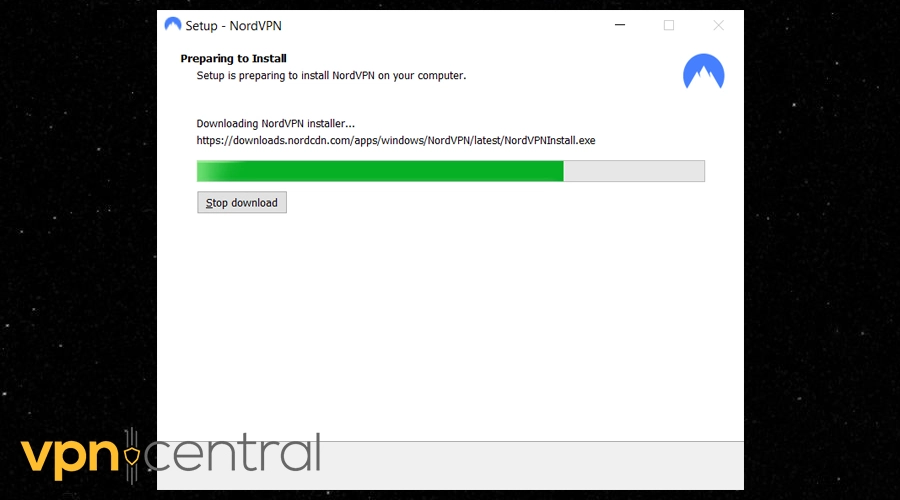 nordvpn installation window