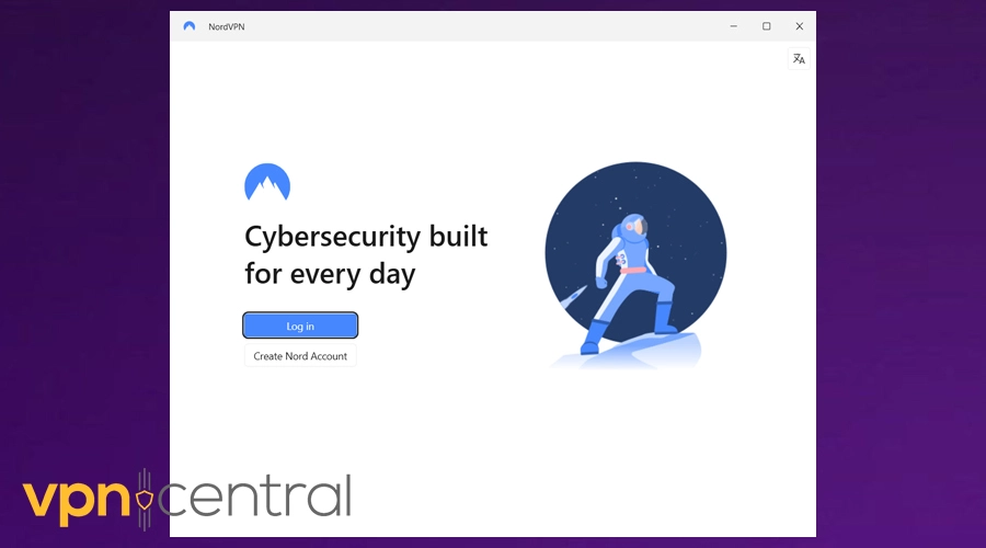 nordvpn log in purple background