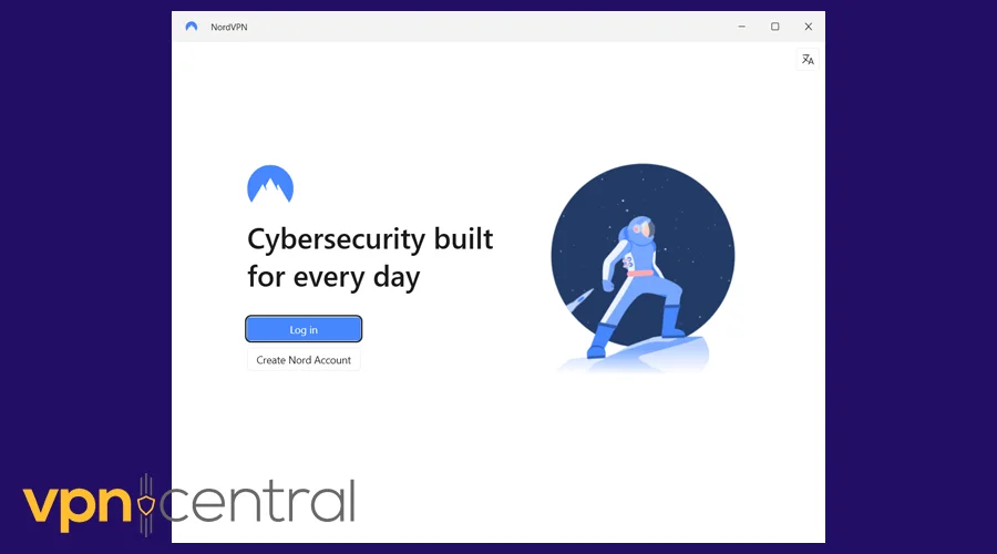 nordvpn login screen