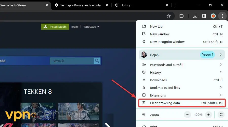 clear browsing data chrome