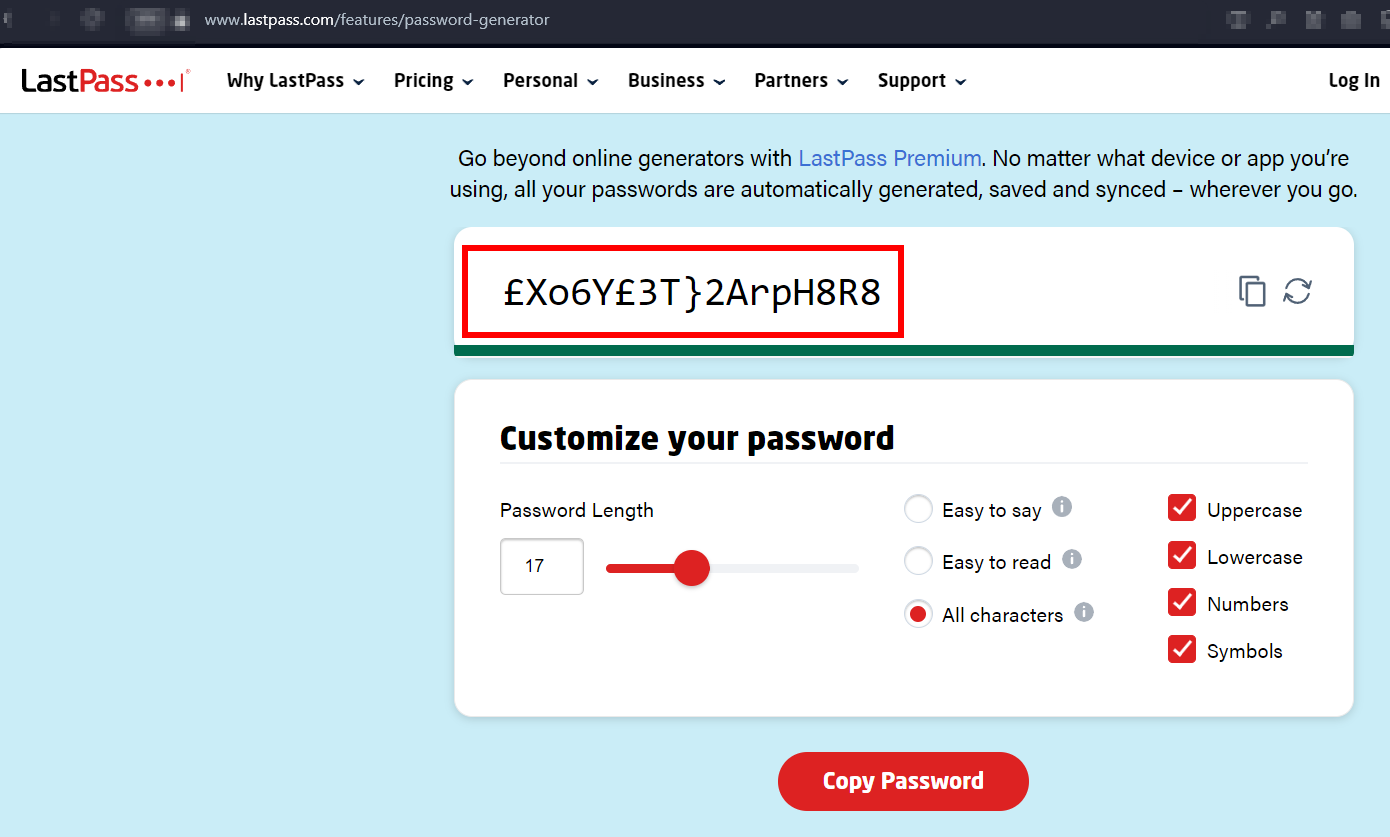 lastpass pasword generation