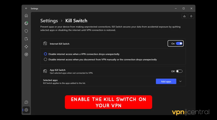 enable kill switch on nordvpn