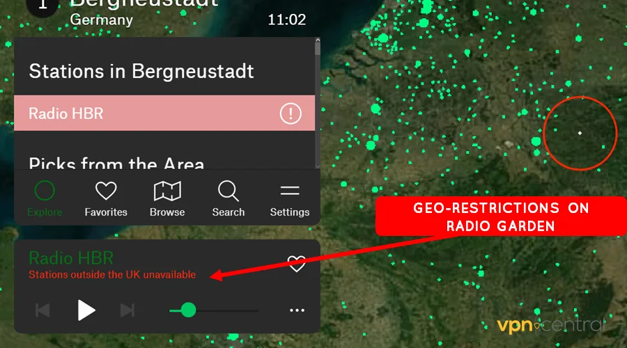 geo-restriction error on radio garden to uk residents