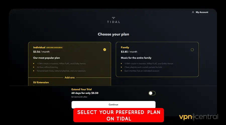 choose a preferred tidal plan