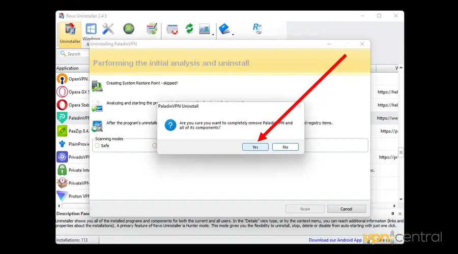 accept to uninstall the illegal vpn