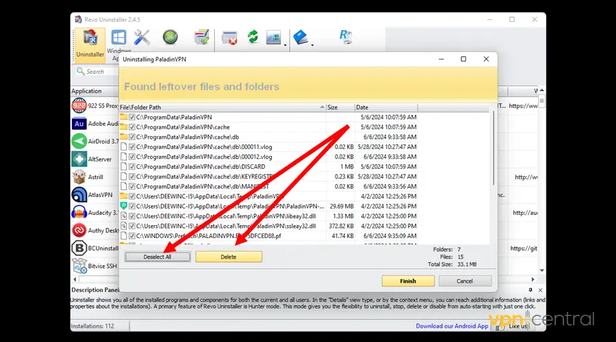 delete all leftover files and folders