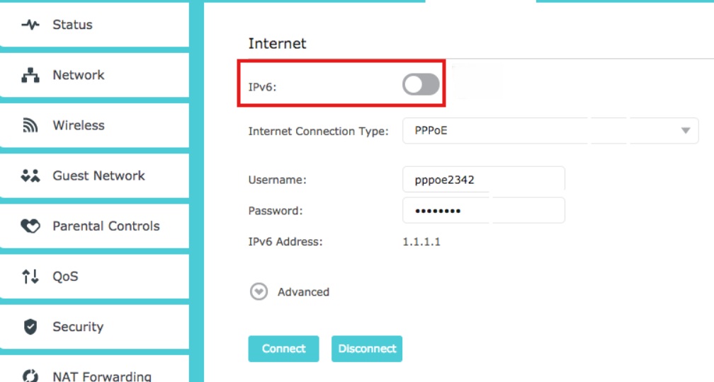 disable ipv6 on router