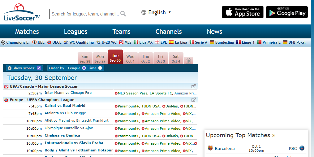 livesoccer tv interface