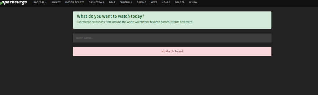 sportsurge user interface