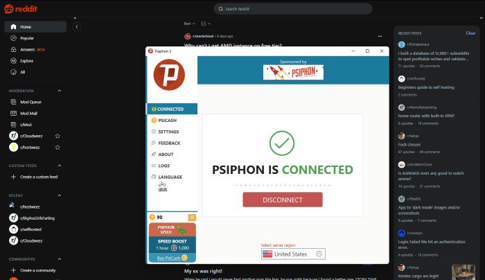 reddit unblocked in indonesia using psiphon