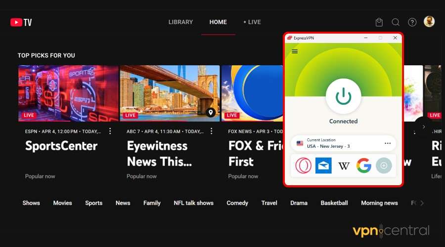 youtube tv unblocked in canada using expressvpn