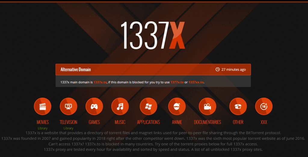 1337x websitehomepage screenshot