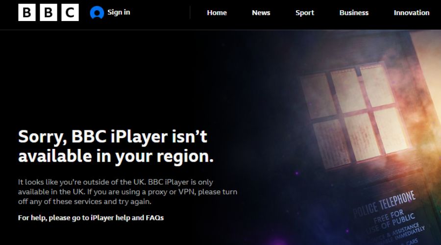 bbc iplayer not avaialbel in your region error message while using vpn