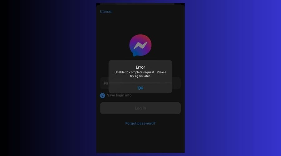 facebook messenger unable to complete request error message
