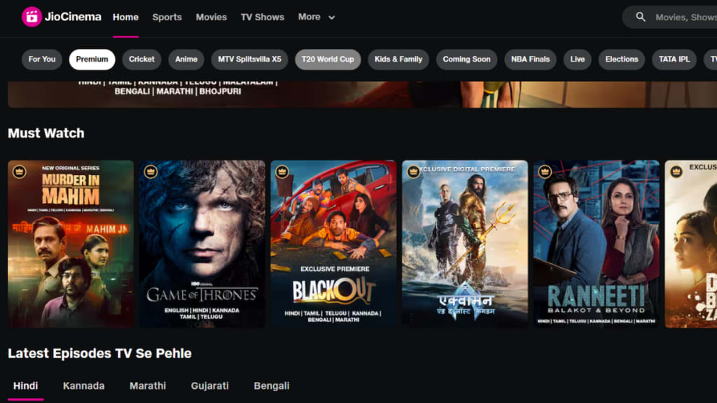 jio cinema content library