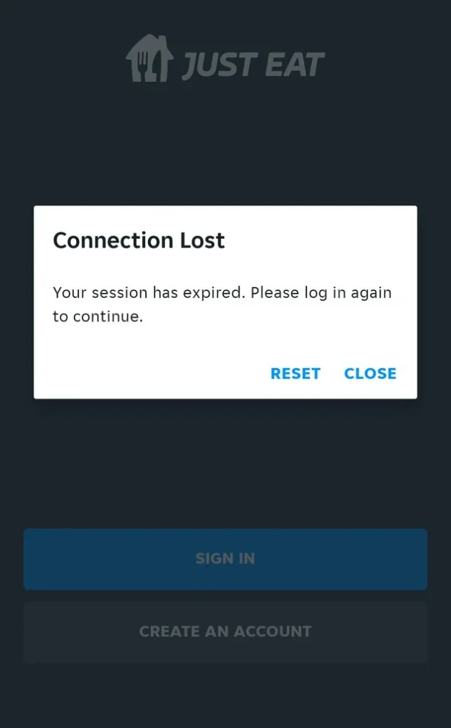 just eat connection lost error message while using vpn