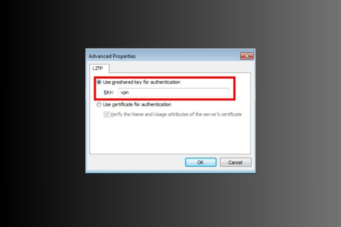 windows 10 l2tp ipsec pre shared key not working