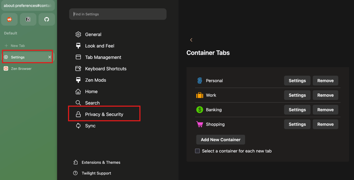 zen browser settings