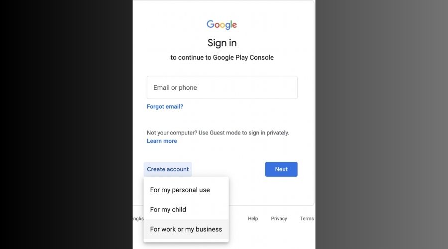 create a new google play account